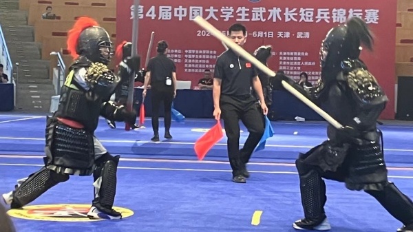 中国大学生武术长短兵赛举行 大学生太极拳推手赛即将举办