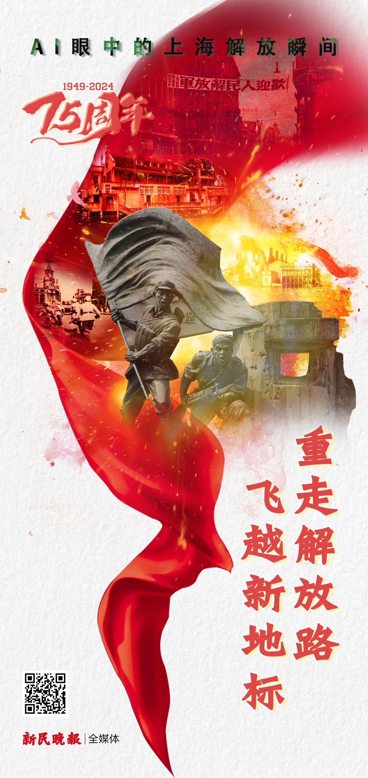 AI眼中的上海解放瞬间 | 重走解放路，飞越新地标
