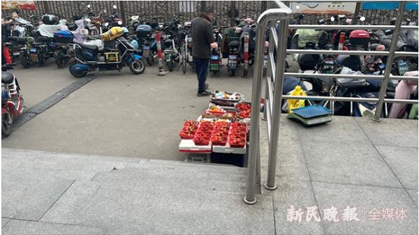 轨交站外成了“水果卖场” 市民呼吁取缔乱设摊