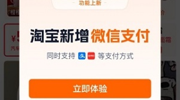 今起逛淘宝可以微信支付了，需更新至最新版的APP